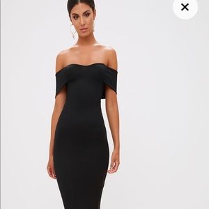 PrettyLittleThing Black Bardot Midi Dress